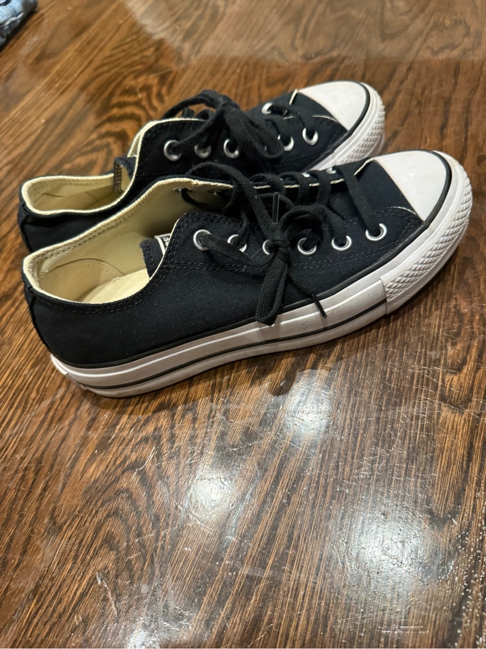 Converse Black Low Top Canvas Sneakers with White Toe Caps - Picture 2 of 6
